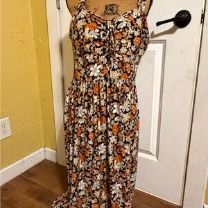 Floral Maxi Dress - Orange and White